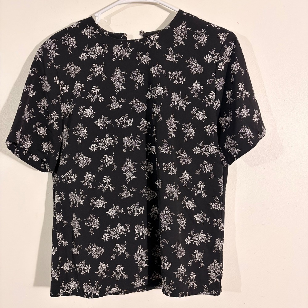Worthington Floral Blouse Womens Petite Small PS Black White Vintage